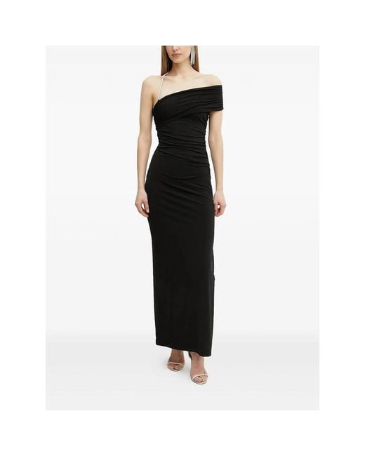 Hervé Léger Black Olivia Crystal-Embellished One-Shoulder Maxi Dress