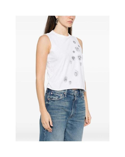 Mother White Graphic-Print Sleeveless Top