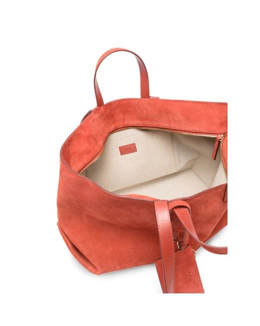 A.P.C. Orange A. P.C. Drummer Suede Tote Bag