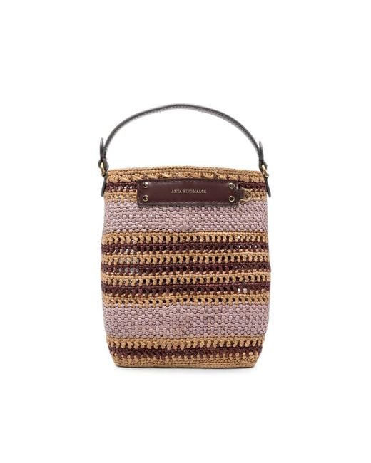 Anya Hindmarch Brown Woven-Stripe Bucket Bag