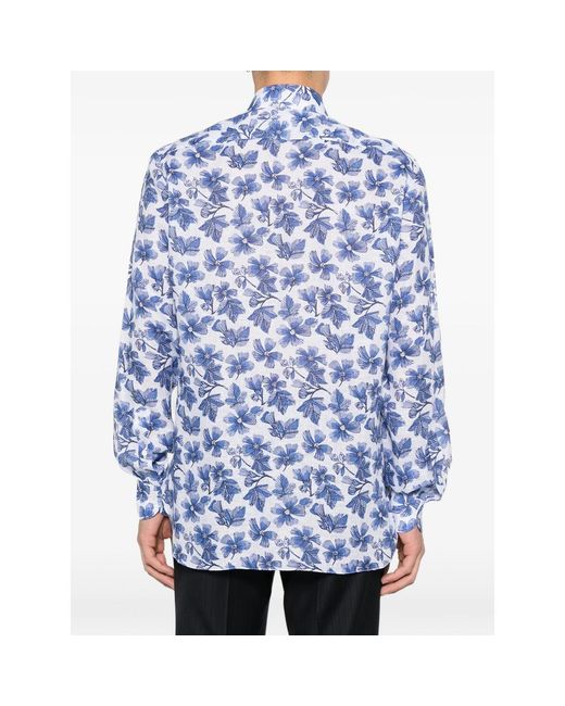 Isaia Blue Floral-Pattern Long-Sleeve Shirt for men
