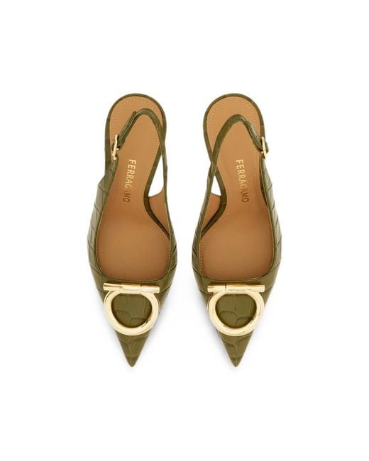 Ferragamo Green Maxi Gancini Slingback Pumps