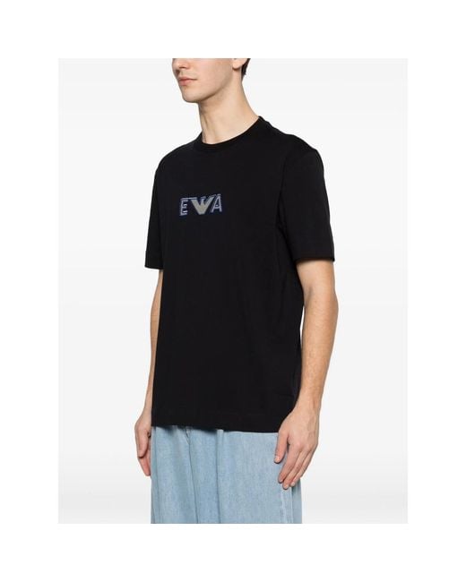 Emporio Armani Black Crew Neck T-Shirt With Logo Embroidery for men