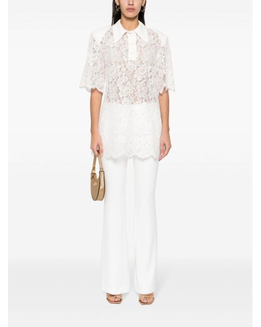 ROWEN ROSE White Floral-Lace Polo Top