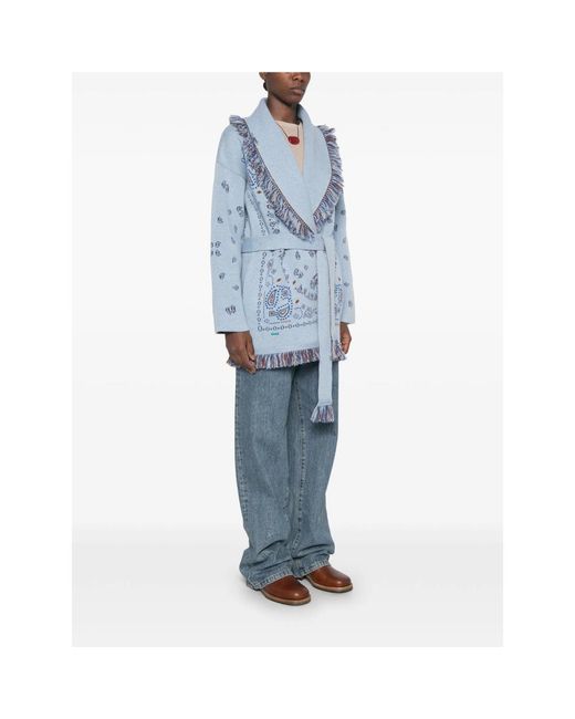 Alanui Blue Bandana-Jacquard Knitted Coat