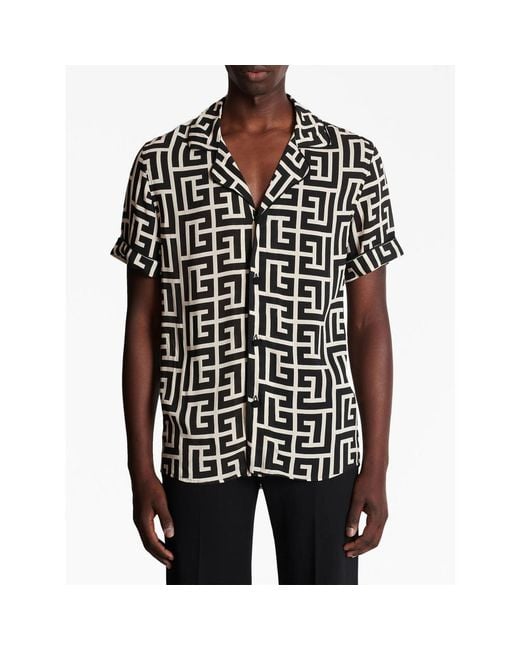 Balmain Black Monogram-Print Pyjama Shirt for men
