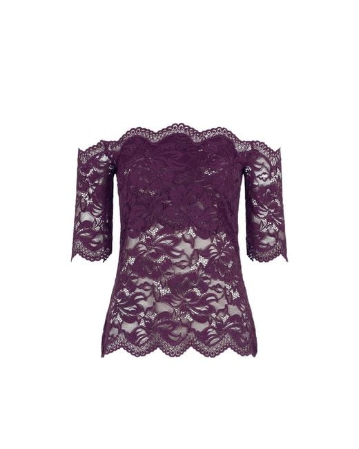 Rabanne Purple Layered-Lace Off-Shoulder Top