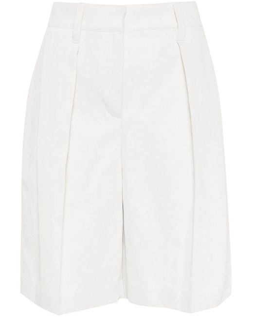Brunello Cucinelli White Cotton-Linen Bermuda Shorts