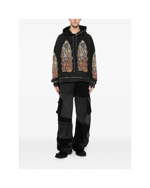 Who Decides War Black Stud-Detail Graphic-Print Hoodie for men