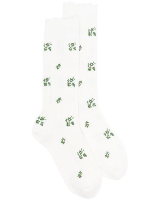 ShuShu/Tong White Embroidered-floral Socks