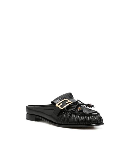 Fendi Black O'Lock Fringed Mules