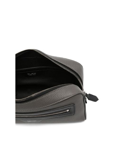 Tom Ford Black Logo-Plaque Pebbled Wash Bag for men
