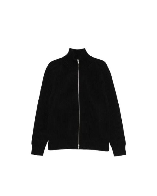 MM6 by Maison Margiela Black Ribbed-Knit Zip-Up Sweater for men