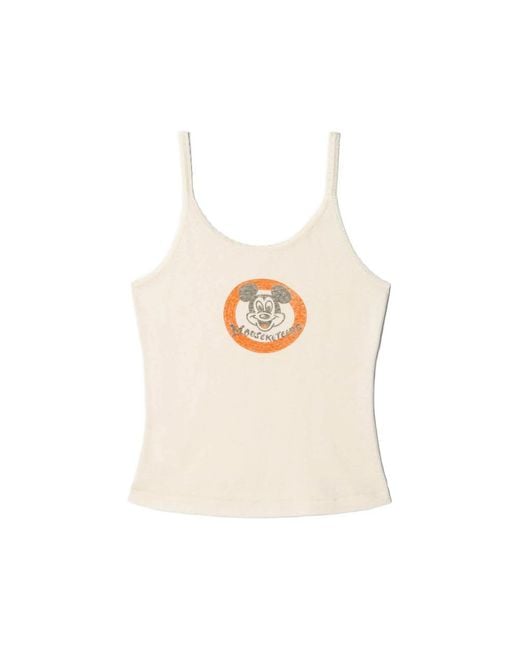 Re/done White 70's Graphic-Print Lace-Trim Top