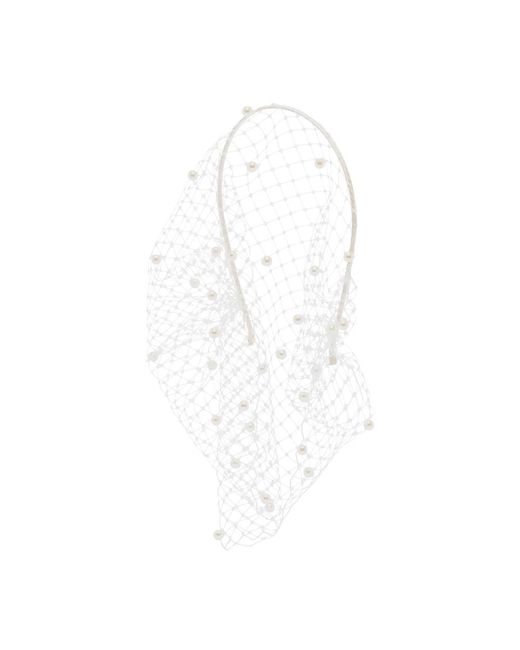 Jennifer Behr White Violette Pearl-Embellished Veil Headband