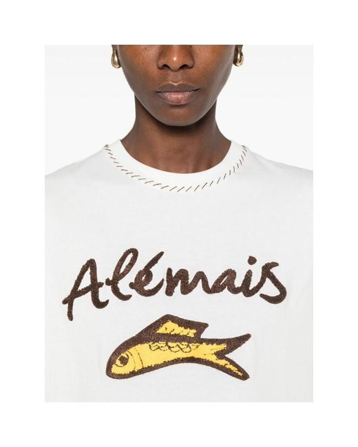 ALÉMAIS White Logo-Embroidered Cuffed T-Shirt