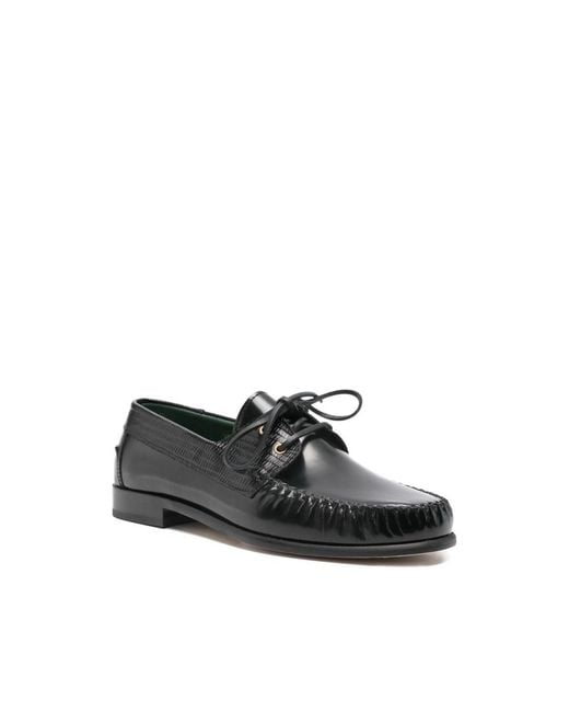 VINNY'S Black Millo Two-Tone Lace-Up Boat Shoes for men