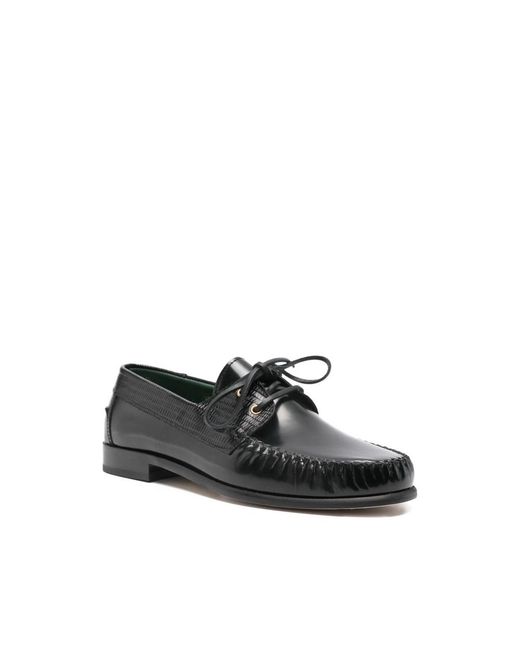 VINNY'S Black Millo Two-Tone Lace-Up Boat Shoes for men