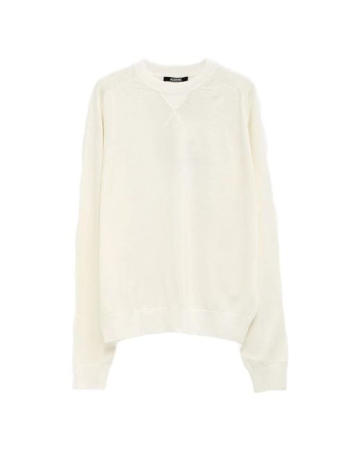 Jacquemus White Embroidered-Detail Crew Neck Jumper for men