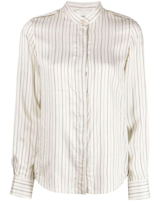 Isabel Marant White Striped Band-collar Shirt