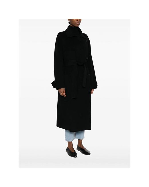 GLOX Black Belted Patch-Pocket Coat