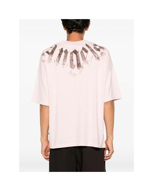 Palm Angels Pink Big Neck Logo Printed T-Shirt for men