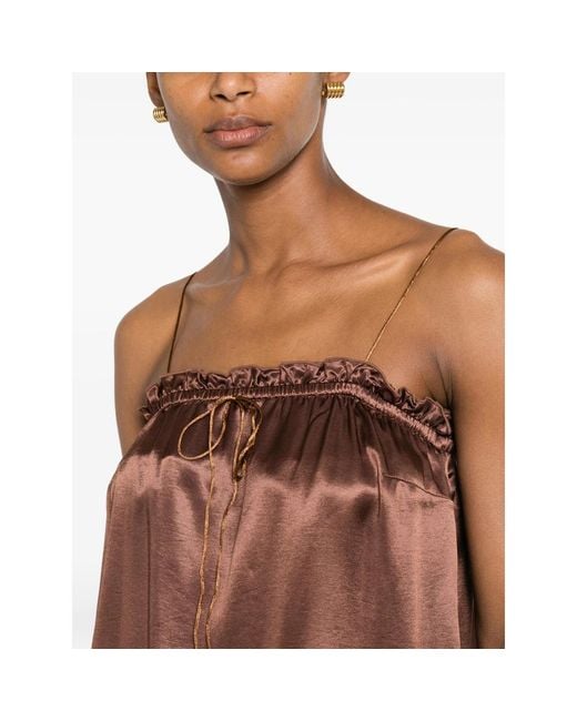 THE NINA STUDIO Brown Ruffled-Trim Spaghetti-Strap Top