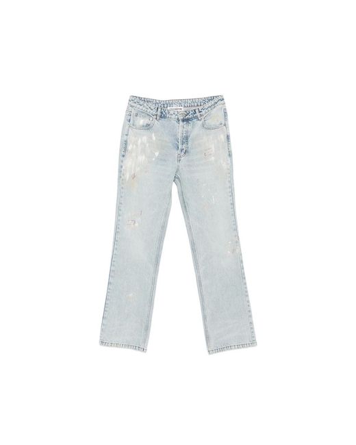 Cole Buxton Blue Paint-Splatter Distressed Jeans for men