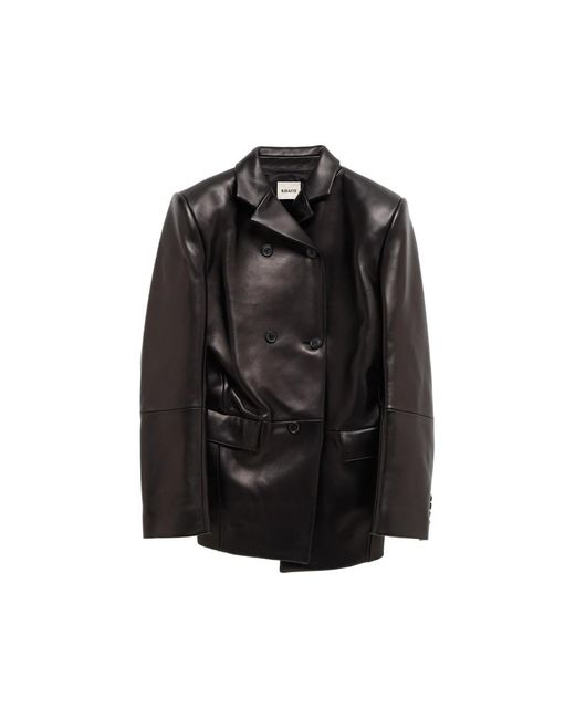 Khaite Black Double-Breasted Leather Blazer