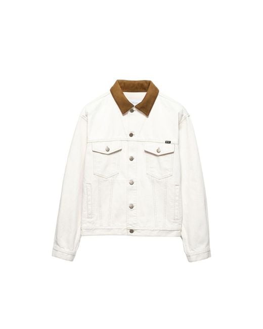 Prada White Old Denim Jacket With Leather Details for men
