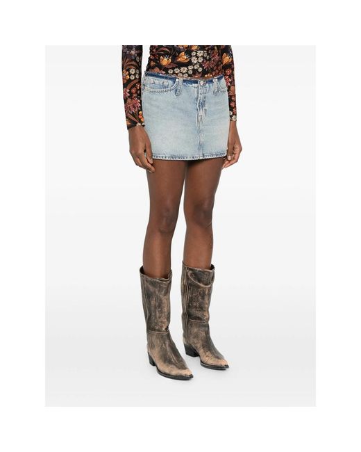 7 For All Mankind Blue Cherry Raw-Hem Mini Skirt