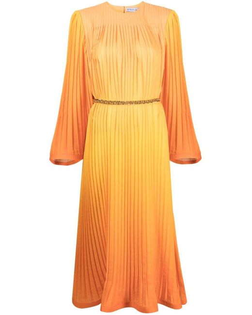 ROWEN ROSE Orange Gradient-Effect Pleated Midi Dress