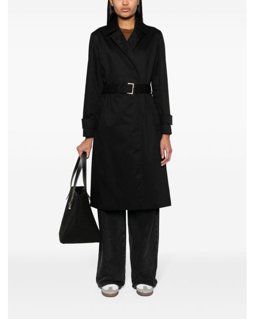 Calvin Klein Black Spread-Collar Belted Trench Coat