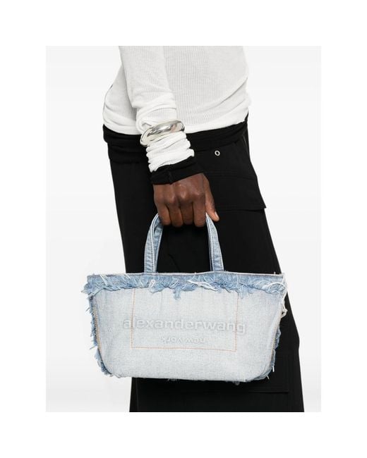 Alexander Wang Blue Small Frayed-Edge Denim Tote Bag