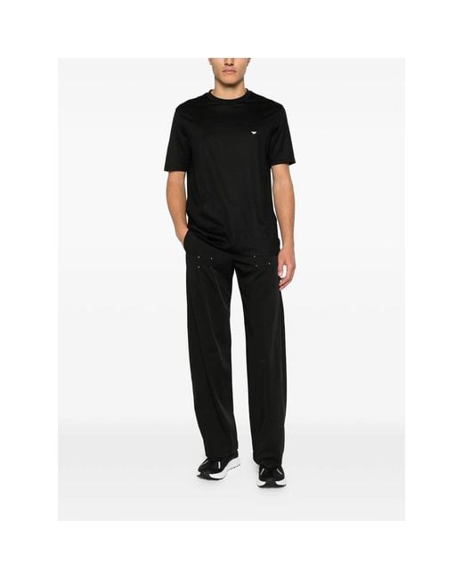 Emporio Armani Black Crew Neck T-Shirt With Logo Embroidery for men