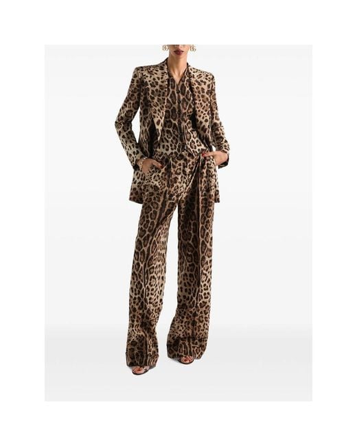 Dolce & Gabbana Brown Leo-Print Wool Trousers