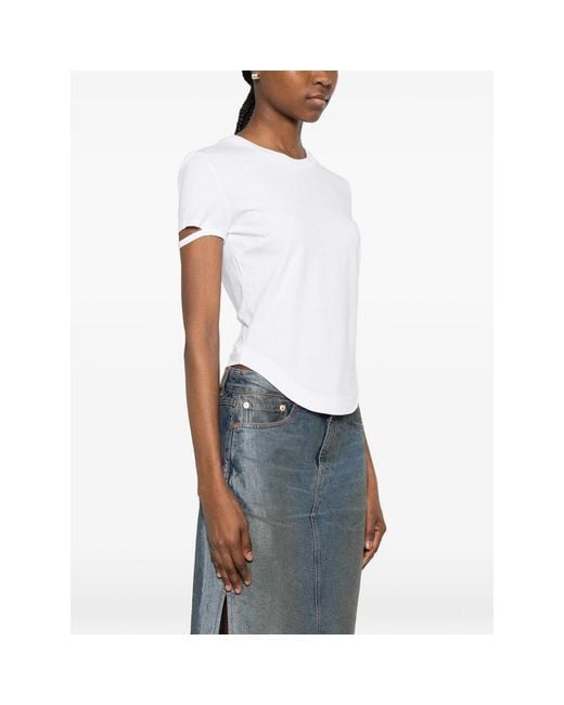 Covert White Tie-Detail Curved-Hem T-Shirt