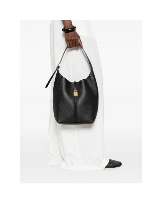 DeMellier London Black Siena Padlock-Detail Bucket Bag