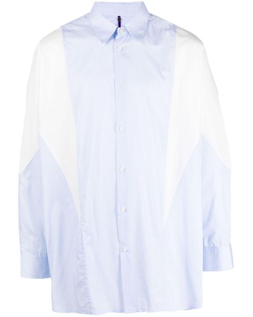 OAMC White Panelled Striped Organic Cotton Shirt for men