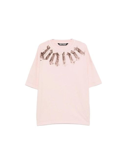 Palm Angels Pink Big Neck Logo Printed T-Shirt for men