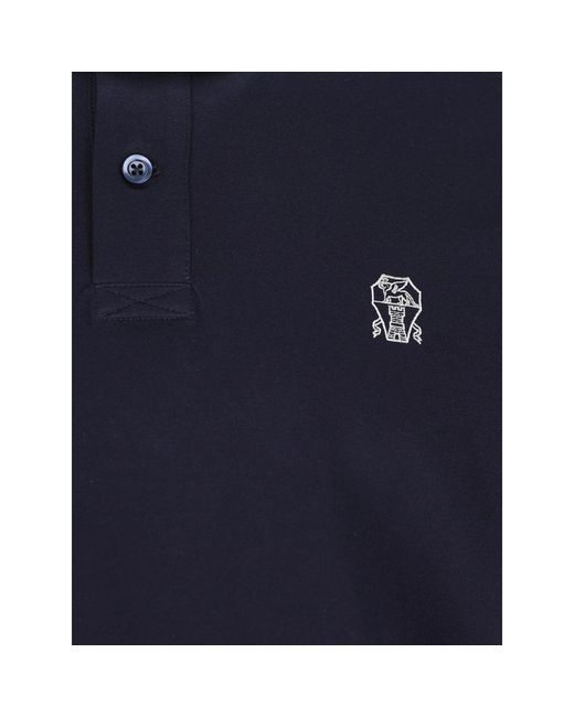 Brunello Cucinelli Blue Logo-Embroidered Polo Shirt for men