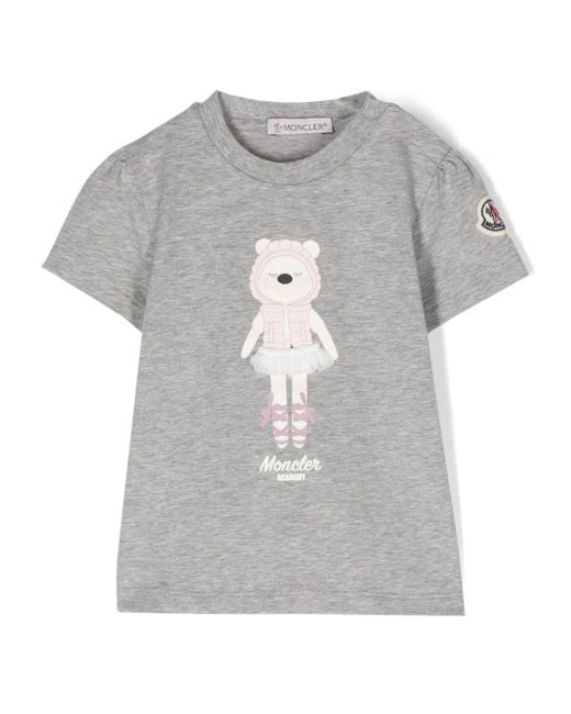 Moncler Gray Teddy-Bear-Print Cotton T-Shirt