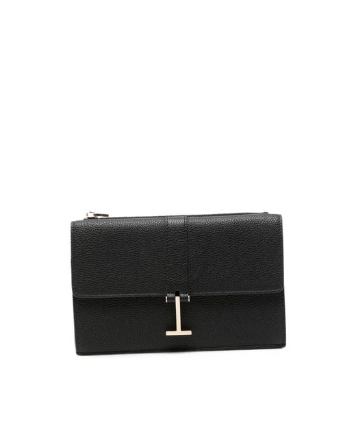 Tom Ford Black T Twist Pebbled Leather Clutch Bag