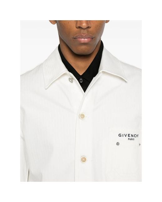 Givenchy White Embroidered-Logo Chest-Pocket Denim Jacket for men