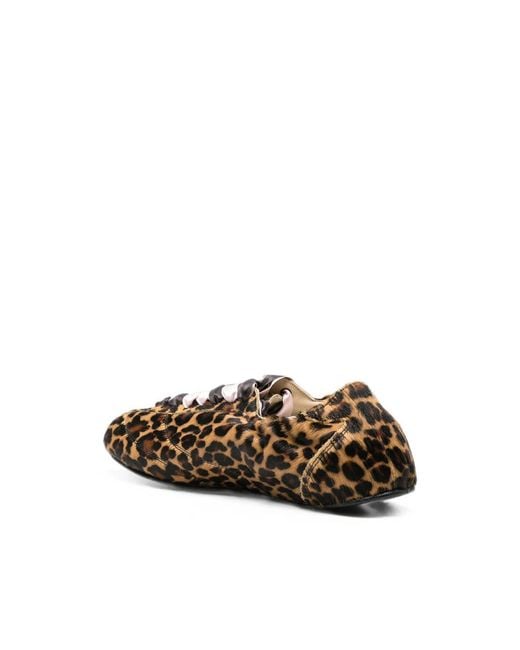 Repetto Brown Leopard-Print Lace-Up Ballet Flats