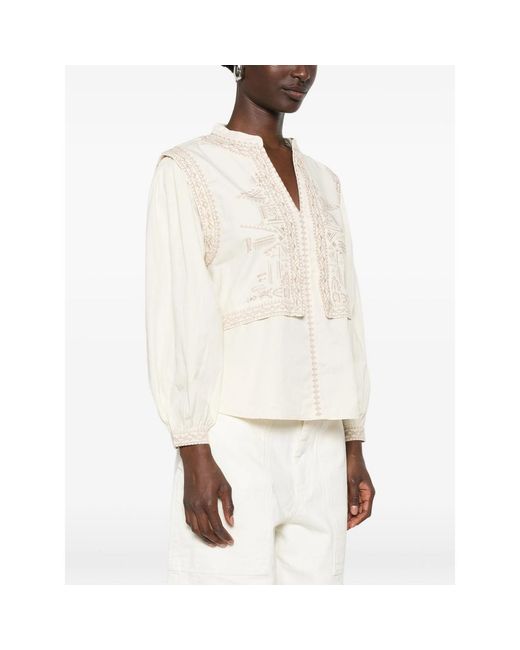 Ba&sh White Embroidered Long-Sleeve Blouse