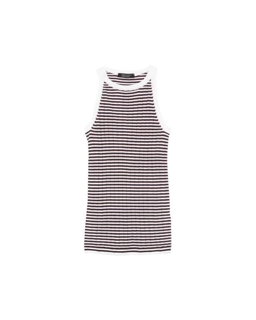 Aragona Purple Striped-Pattern Ribbed Top