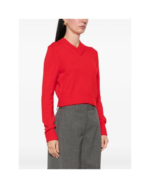 Soeur Red Jonas Ribbed-Knit V-Neck Sweater