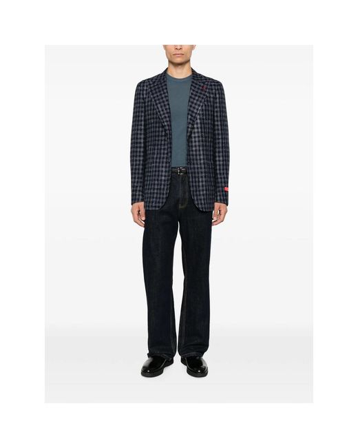 Isaia Blue Gingham-Check Notched-Lapel Blazer for men