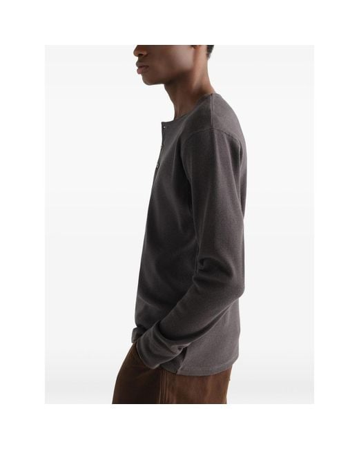 Lemaire Black Long-Sleeve Henley T-Shirt for men